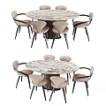 Elegant Round Dining Table Set With Marble Tabletop And Light Upholstered Chairs 3d model