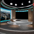 Professional News Studio With CNN Money Logo Presenters Large Screen And City Backdrop