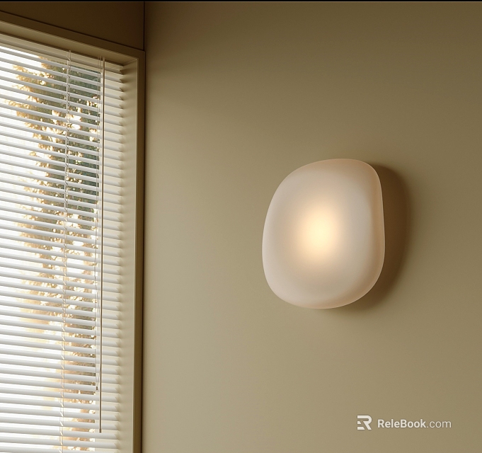Modern Irregular Rounded Wall Lamp With Soft Light Mounted Beside Window And Blinds 3d model 