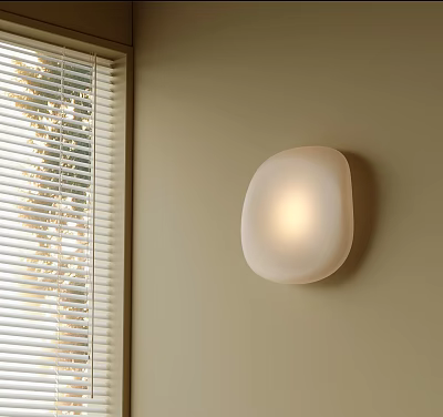 Modern Irregular Rounded Wall Lamp With Soft Light Mounted Beside Window And Blinds 3d model