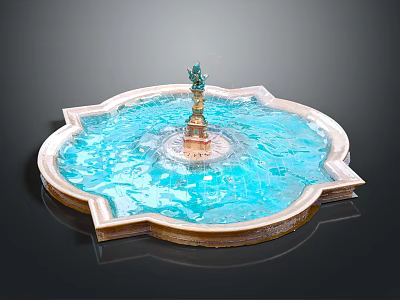 Petal Shaped Garden Ornament Fountain With Blue Water And Central Statue 3d model