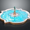 Petal Shaped Garden Ornament Fountain With Blue Water And Central Statue