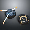 H Brand Ashtrays With Black And Gold Decorations Holding Cigarette Butts Inside