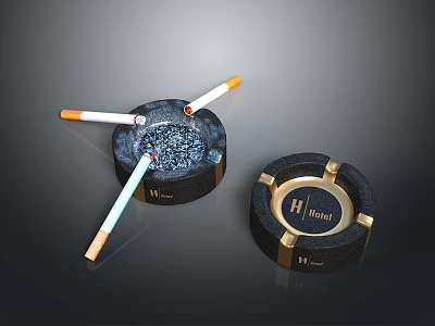 H Brand Ashtrays With Black And Gold Decorations Holding Cigarette Butts Inside 3d model