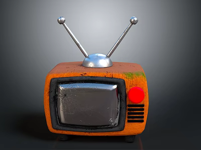 Retro Orange TV Electronic Appliance With Antenna Silver Screen And Red Button 3d model