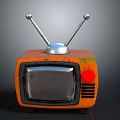 Retro Orange TV Electronic Appliance With Antenna Silver Screen And Red Button