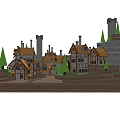 Ancient Medieval Architecture With Castle Towers Stone Walls And Surrounding Trees