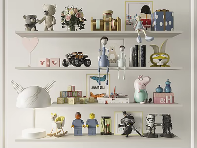 Creative Decorative Ornament Collection with Teddy Bear Flower Bouquet Building Blocks Books and Lego Figures 3d model