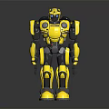 Yellow Mechanical Robot Character With Black Armor Standing On Reflective Surface 3d model