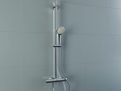 Modern Wall Mounted Shower System in Bathroom with Gray Tiles and Chrome Finish 3d model