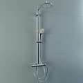 Modern Wall Mounted Shower System in Bathroom with Gray Tiles and Chrome Finish