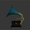Vintage Electronic Gramophone With Green Horn Golden Parts Black Base And Turntable