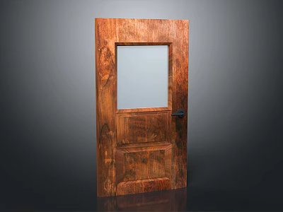 Wooden Interior Door With Glass Panel And Natural Wood Grain Design 3d model
