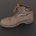 Brown Leather Work Boots With Worn Muddy Surface Thick Sole And Round Toe Laces
