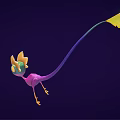 Colorful Fantasy Lizard Creature with Long Tail Flower Shaped Head and Vibrant Purple Blue Body