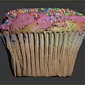 Delicious Cupcake With Pink Frosting Topped With Colorful Sprinkles On Black Background With Reflection