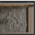 Sofa Background Wall With Gray Rough Texture Wooden Frames And Green Plant On Wooden Floor