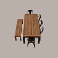 Wooden Dining Table Set With Metal Frame Chairs And Wooden Bench