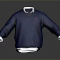 Classic Blue Sweater with White Collar Cuffs and Small Chest Logo 3d model