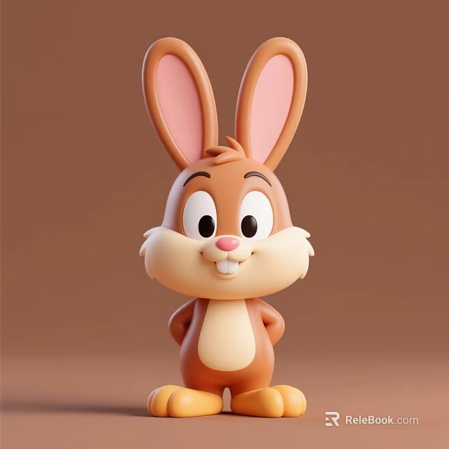 Cute Brown Cartoon Rabbit Game And Movie Character With Big Ears 3d model 