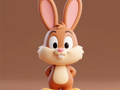 Cute Brown Cartoon Rabbit Game And Movie Character With Big Ears 3d model