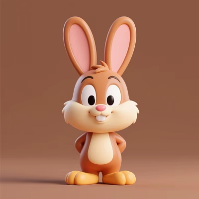 Cute Brown Cartoon Rabbit Game And Movie Character With Big Ears 3d model