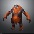 3D Mythical Monster Character Model With Orange Dark Brown Fur Sharp Fangs And Muscular Body