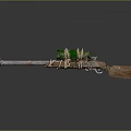 Rustic Weapon With Wooden Grip Metal Barrel Green Wrapped Accents And Handcrafted Design