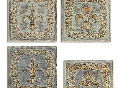 Vintage Ornate Wall Decor With Gold Gray Embossed Fleur de Lis Patterns 3d model