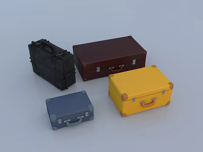 Assorted Colored Suitcases Collection Featuring Black Dark Brown Yellow And Blue Hard Shell Designs 3d model