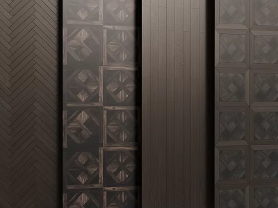 Elegant Dark Wooden Flooring With Herringbone And Square Pattern Textured Designs 3d model