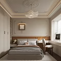 Elegant Modern Beige Bedroom With Built in Wardrobe Desk Chandelier And Decorative Painting