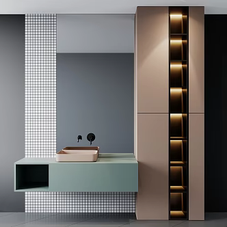 Modern washstand washbasin sink mirror wooden panel 3d model