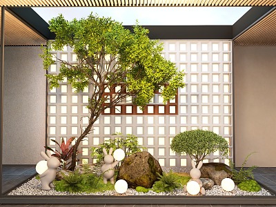 Modern stone courtyard sketch interior landscape landscaping bryophytes ferns 3d model