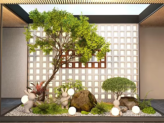 Modern stone courtyard sketch interior landscape landscaping bryophytes ferns 3d model