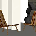 Two Wooden Striped Leisure Chairs In Modern Minimalist Interior With Sculpture