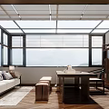 Serene Study Room Interior With Large Windows Mountain View Wooden Furniture And Natural Light