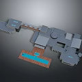 3D Architectural Layout With Pool Bar Area And Modern Geometric Structures