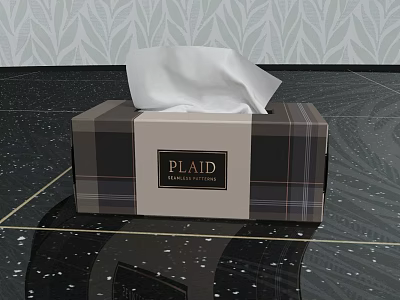 Plaid Pattern Tissue Box With Decorative Label And Exposed Tissue For Home Use 3d model