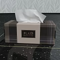Plaid Pattern Tissue Box With Decorative Label And Exposed Tissue For Home Use 3d model