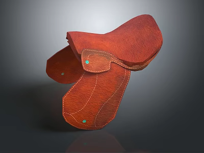 Equestrian Sports Equipment Red Leather Saddle with Stitched Design for Horse Riding 3d model