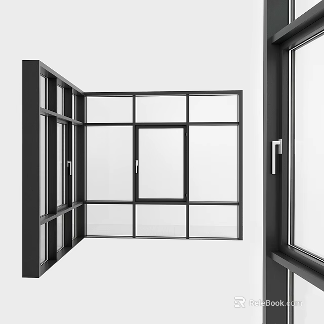 Modern Casement Windows With Black Frames And Clear Glass Panels Design 3d model 