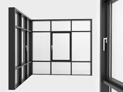 Modern Casement Windows With Black Frames And Clear Glass Panels Design 3d model