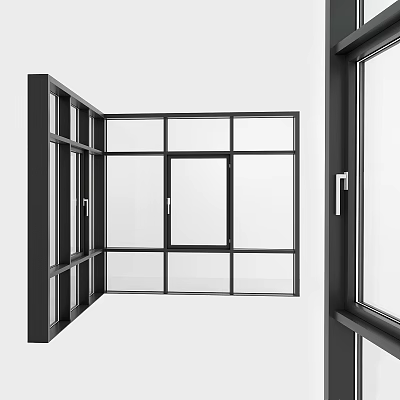 Modern Casement Windows With Black Frames And Clear Glass Panels Design 3d model