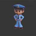 Cartoon Game Movie Police Officer Character Standing With Blue Uniform Cap Badge Hands On Hips
