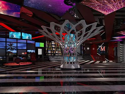 Modern KTV Interior Design With Starry Ceiling Colorful Lights And Marble Floors 3d model