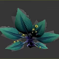 Cartoon Style Plant with Vibrant Green Leaves Yellow Buds and Purple Stem