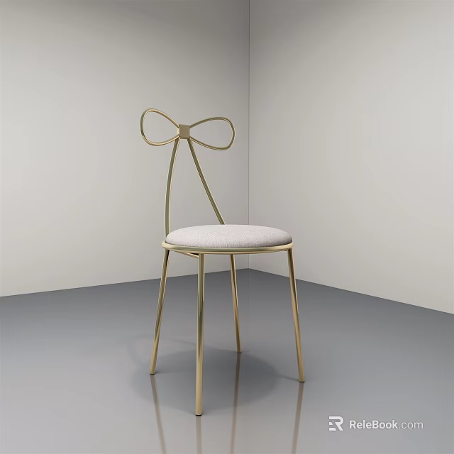 Elegant Leisure Chair With Bow Shaped Backrest Golden Metal Frame And White Padded Seat 3d model 