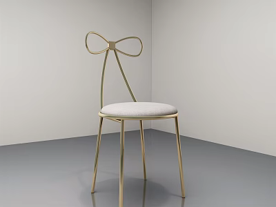 Elegant Leisure Chair With Bow Shaped Backrest Golden Metal Frame And White Padded Seat 3d model