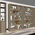 Modern Wooden Bookcase With Multiple Shelves Books Decorative Items And Potted Plants